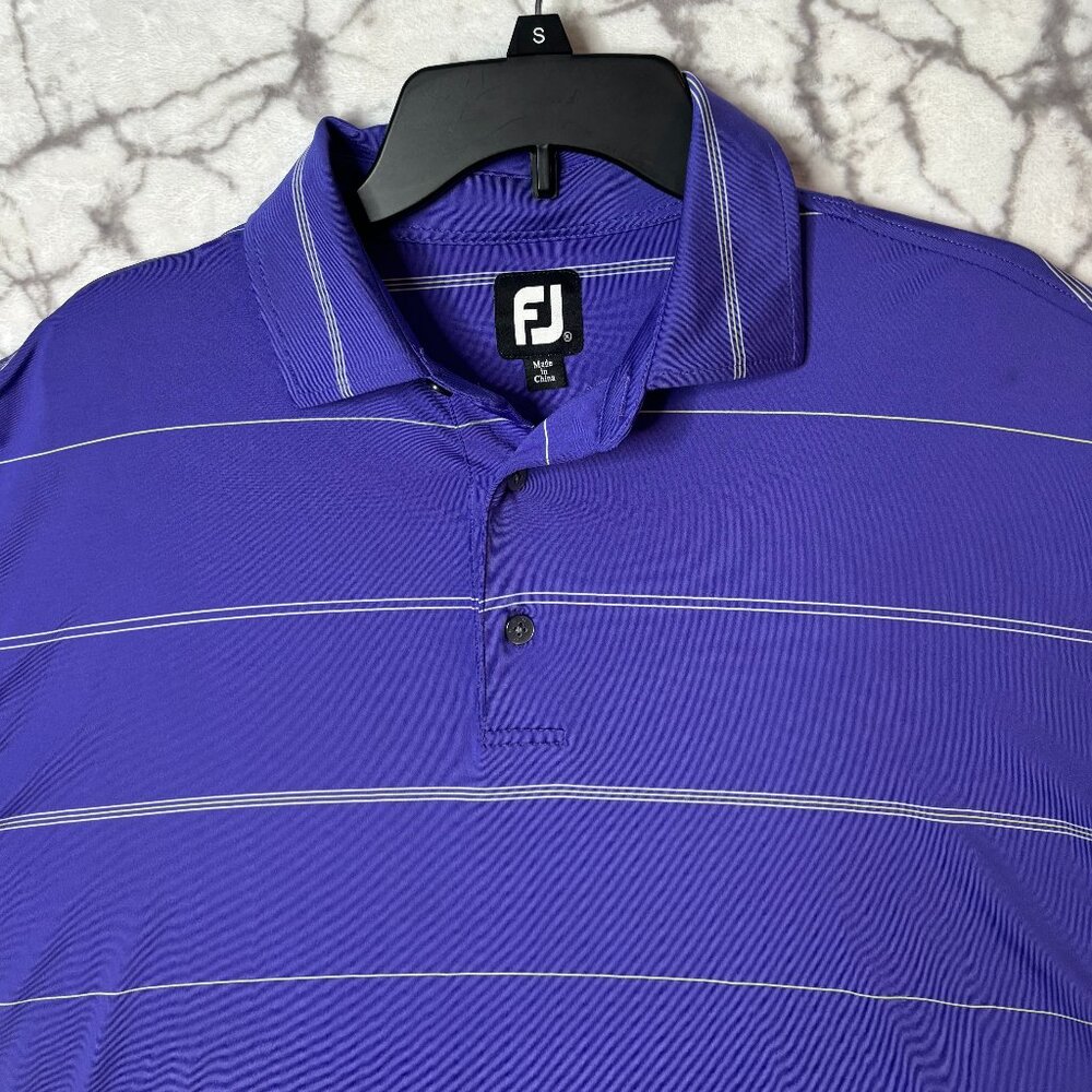 FOOTJOY Golf Polo Shirt Men's XL Purple w Yellow Gray Striped Tennis Pickleball